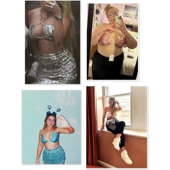 Metallic Sequin Crop Top – Festival, Rave, Disco & Party Tie-Front Tank - Picture 3 of 4